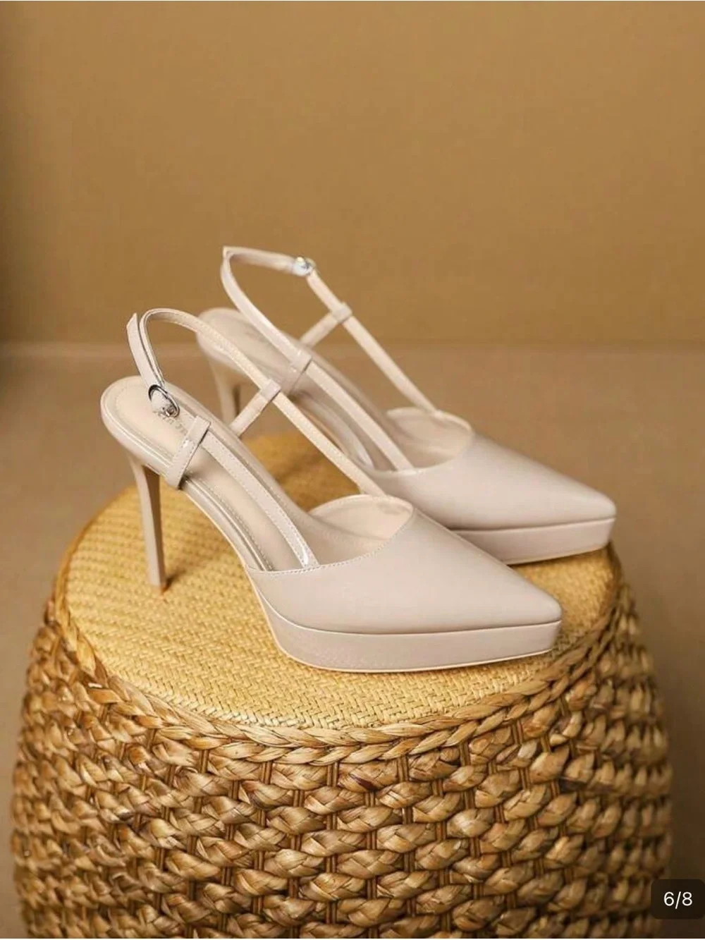 Pointed Toe Nude Slingback Stiletto Pumps - Picture 8 of 16